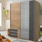 Šatní skříň se zrcadlem Emden, 135 cm, prkenný dub/grafit