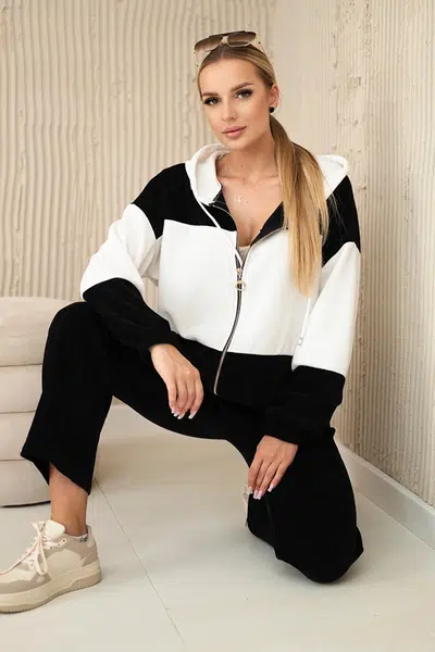 Ribbed velour set sweatshirt + trousers black