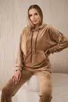 Velour set kangaroo sweatshirt + camel trousers