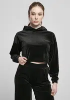 Women's Cropped Velvet Oversized Hoody Black