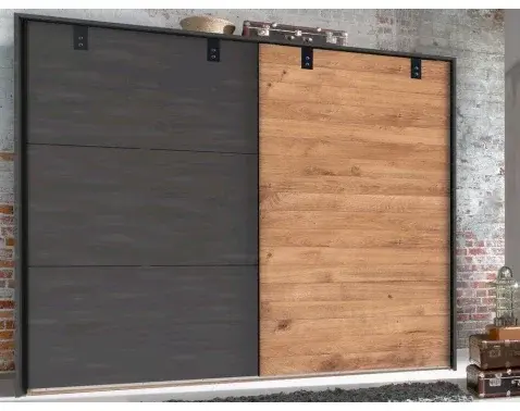 Šatník s posuvnými dverami Detroit, 250 cm, doskový dub / antracitová oceľ%