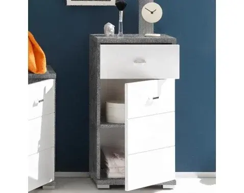 Kúpeľňová stojacia skrinka Pool, sivý betón/biely lesk%