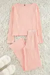 Trendyol Powder Slogan Elastic Detailed Ribbed Knitted Pajama Set