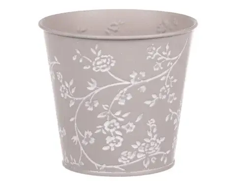 Obal na kvetináč šedý s bielymi ružami, 14 cm%