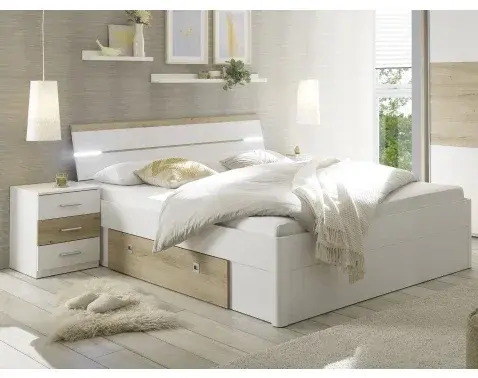 Posteľ s nočnými stolíkmi Kiara 180x200 cm, biela/dub baysen%