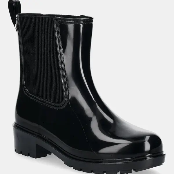 Holínky Tommy Hilfiger FLAG HARDWARE RAINBOOT dámské, černá barva, FW0FW08966