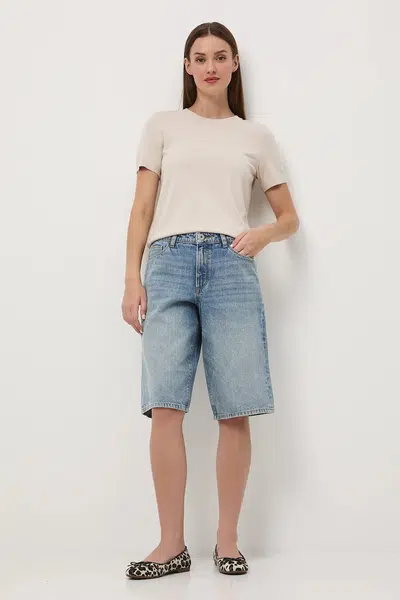 Bavlněné šortky Medicine modrá barva, high waist