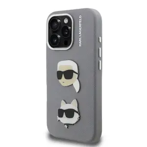 Zadní kryt Karl Lagerfeld Grained PU K&CH Heads pro Apple iPhone 16 Pro, šedá