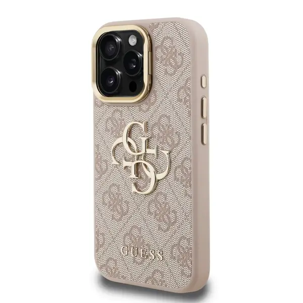 Zadní kryt Guess PU 4G Metal Logo Stand Camera Frame pro Aplle iPhone 16 Pro, růžová