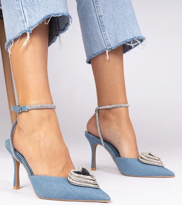 Gemre Blue slingback heels embellished with rhinestones Isoda