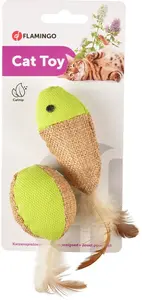 Flamingo hračka míč a ryby s peřím pro kočky 1 ks