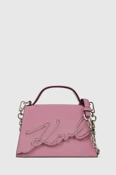 Kožená kabelka Karl Lagerfeld K/SIGNATURE růžová barva, A4W30033