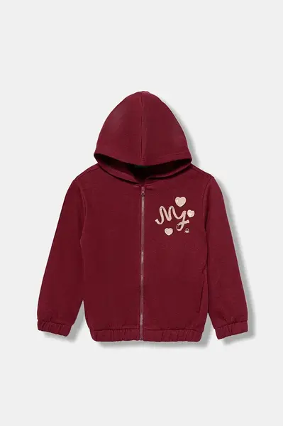 Dětská bavlněná mikina United Colors of Benetton vínová barva, s kapucí, s aplikací, 3J68G503W