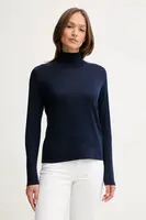 Vlněný svetr United Colors of Benetton dámský, tmavomodrá barva, s golfem, 11AHD203Y