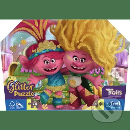 Trefl Puzzle 70 Glitter v kufríku - Trblietaví Trollovia / Universal Trolls 3 (2023) M - puzzle z kategorie Maxi dílky