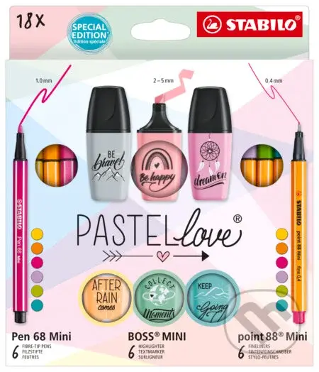 STABILO Pastellove -  Sada 18 ks (jemné linery, prémiové fixky a zvýrazňovače)