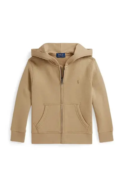 Dětská mikina Polo Ralph Lauren béžová barva, s kapucí, hladká, 322799360055