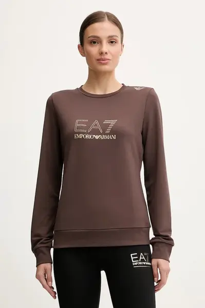 Mikina EA7 Emporio Armani dámská, hnědá barva, s potiskem, TJ9RZ.8NTM45