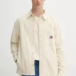 Bavlněná košile Tommy Jeans pánská, béžová barva, regular, s klasickým límcem, DM0DM21698