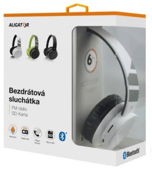 Bluetooth sluchátka ALIGATOR AH02, FM, SD karta, bílá