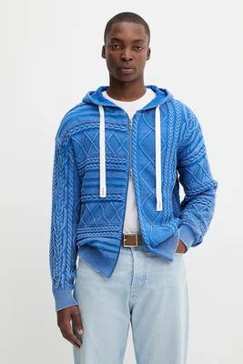Bavlněný kardigan Desigual BLUEWASHED pánský, modrá barva, 25WMJF08