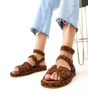 marka niezdefiniowana Maimuna Leopard Print Ankle Strap Sandals