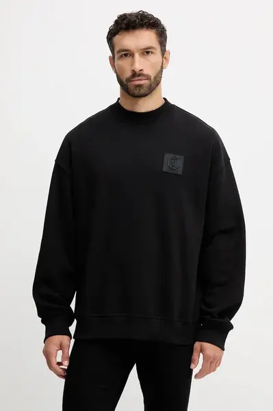 Bavlněná mikina Just Cavalli pánská, černá barva, s aplikací, 79OAIT05 CF500