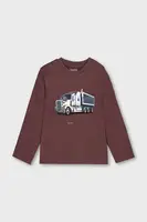 Dětské bavlněné tričko s dlouhým rukávem Mayoral vínová barva, s potiskem, 4085