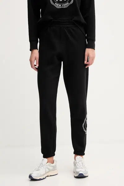 Tepláky Dkny dámské, černá barva, s aplikací, DP5P3667