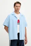Bavlněná košile adidas Originals Essentials Seersucker Short Sleeve Shirt pánská, modrá barva, relaxed, s klasickým límcem, JD2457