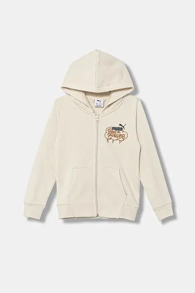 Dětská mikina Puma MID90s Full-Zip FL B béžová barva, s kapucí, vzorovaná, 688469