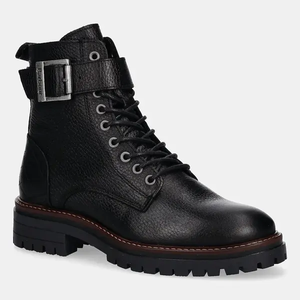 Kožené kotníkové boty Barbour Heidi dámské, černá barva, na plochém podpatku, LFO0637BK51