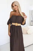 614-1 Boho maxi dress with off-the-shoulder straps - chocolate