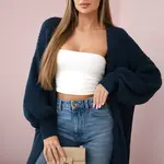 Kesi Włoski Svetr dlouhý kardigan Tmavý denim