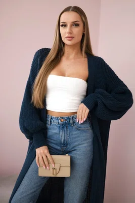 Kesi Włoski Svetr dlouhý kardigan Tmavý denim