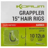 Korum návazec grappler 15” hair rigs barbed 38 cm - velikost háčku 10 průměr 0,28 mm nosnost 12 lb