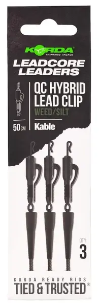 Korda montáž kable leadcore leader hybrid lead clip qc swivel 50 cm - weed