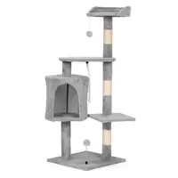 PETSI Kočičí škrabadlo 110 cm s pelíškem a domečkem – šedé
