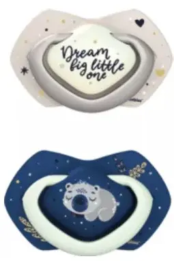 Cumlíky utišujúce SLEEPY KOALA silikón, symetrické, svietiace C 18m+m modré