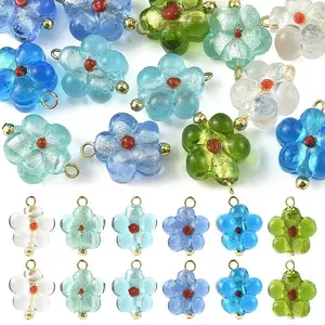 18Pcs 6 Colors Handmade Silver Foil Glass Lampwork Pendants