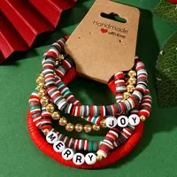 6Pcs Christmas Polymer Clay Heishi Beads Stretch Bracelets for Women