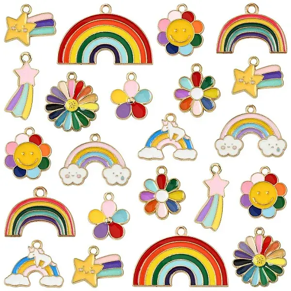 40Pcs 10 Styles Alloy Enamel Pendants