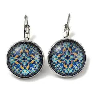 Flower Glass Leverback Earrings with Brass Earring Pins