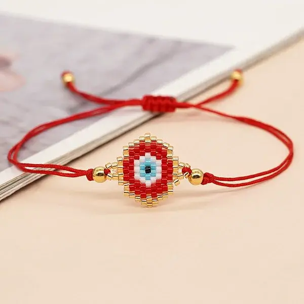 Bohemian Adjustable Evil Eye Loom Pattern Miyuki Seed Beads Link Bracelets for Women