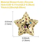 1Pc Star Brass Micro Pave Colorful Cubic Zirconia Charms