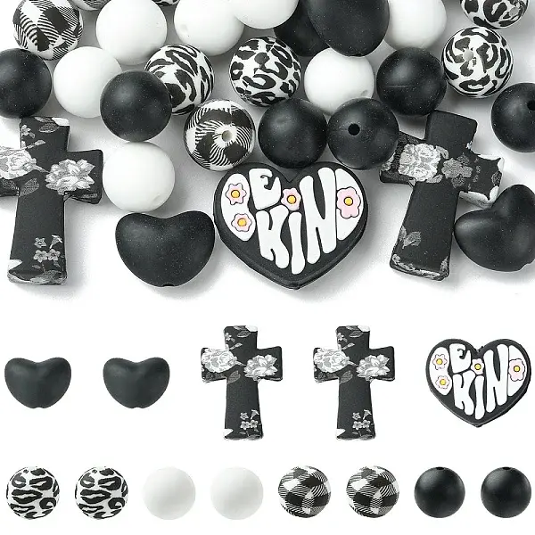 7 Styles Round & Cross & Heart Silicone Focal Beads