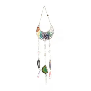 Gemstone Chips Beaded Moon Hanging Sun Catchers