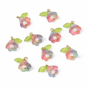 10Pcs Acrylic & Glass Flower Pendants