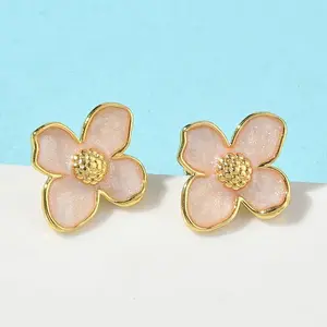 Flower Brass Enamel Stud Earrings