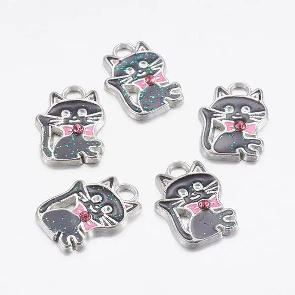 Alloy Enamel Kitten Pendants